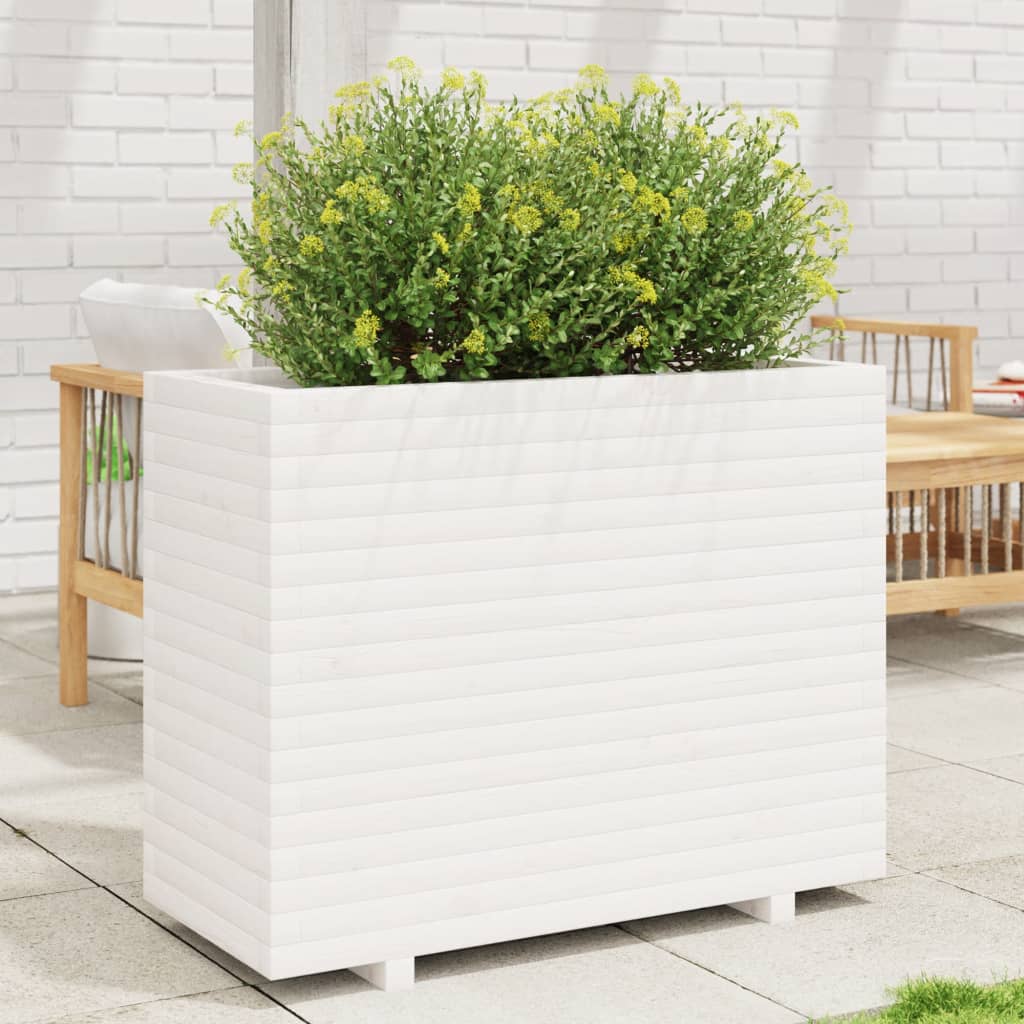 Garden Planter White 90x40x72.5 cm Solid Wood Pine
