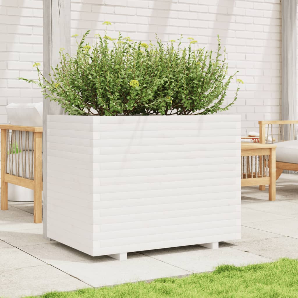 Garden Planter White 90x60x72.5 cm Solid Wood Pine