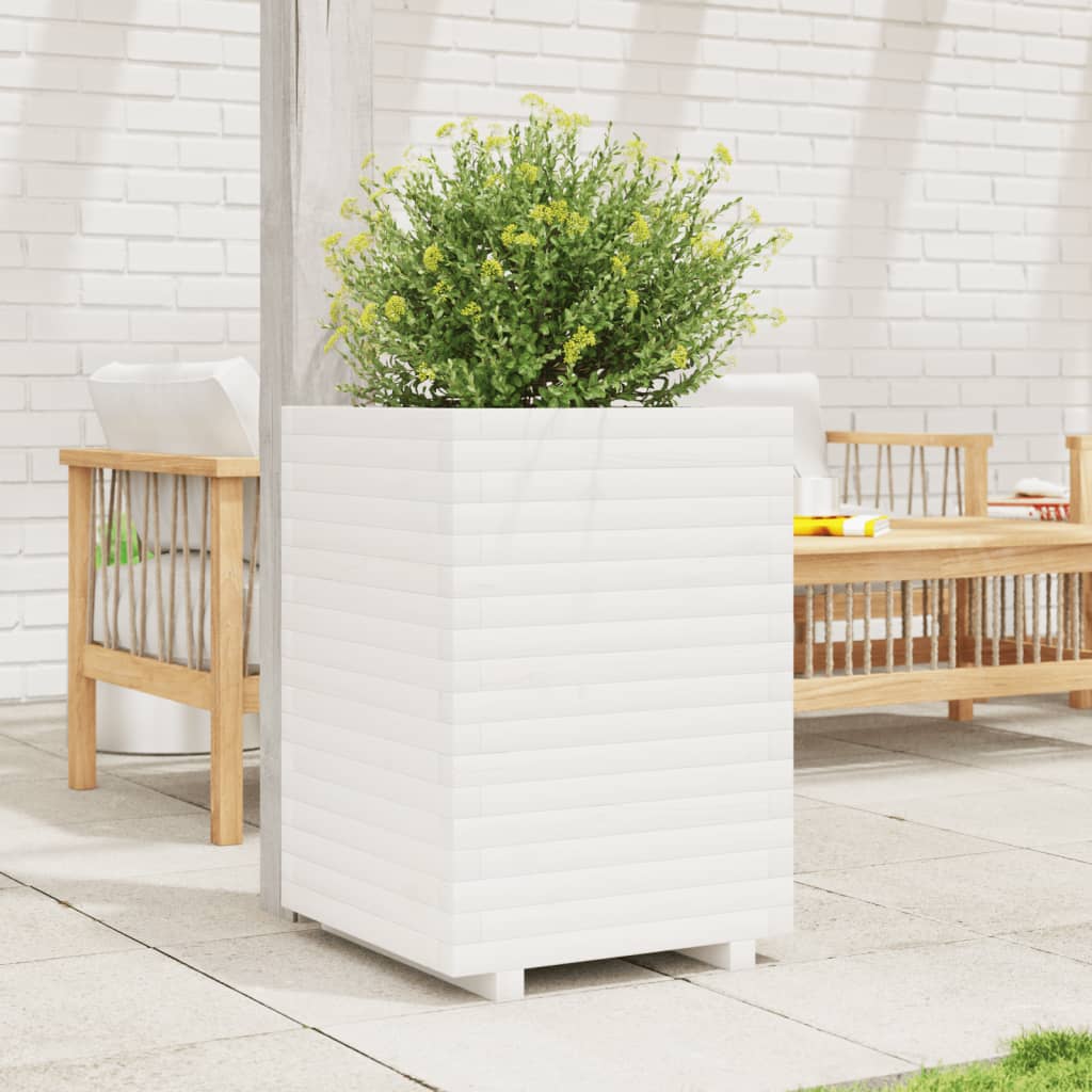 Garden Planter White 50x50x72 cm Solid Wood Pine