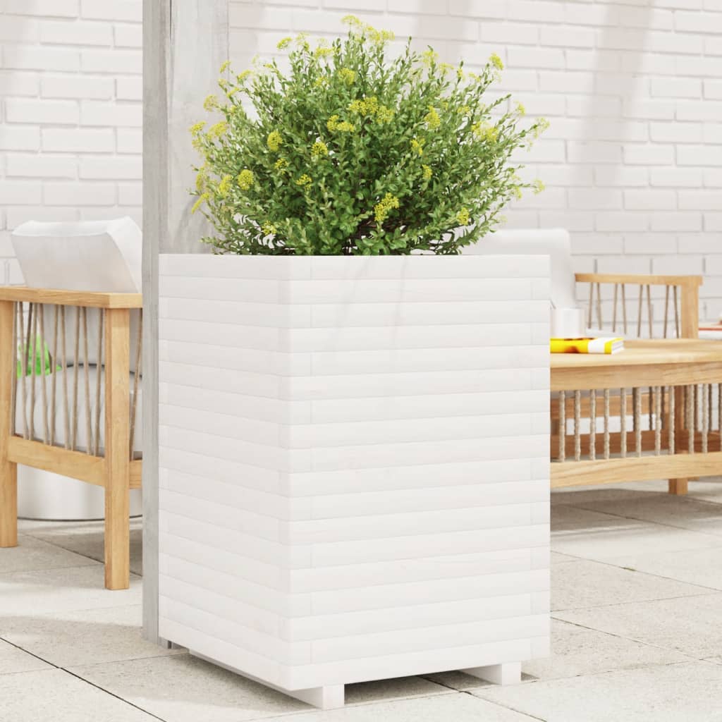 Garden Planter White 50x50x72 cm Solid Wood Pine