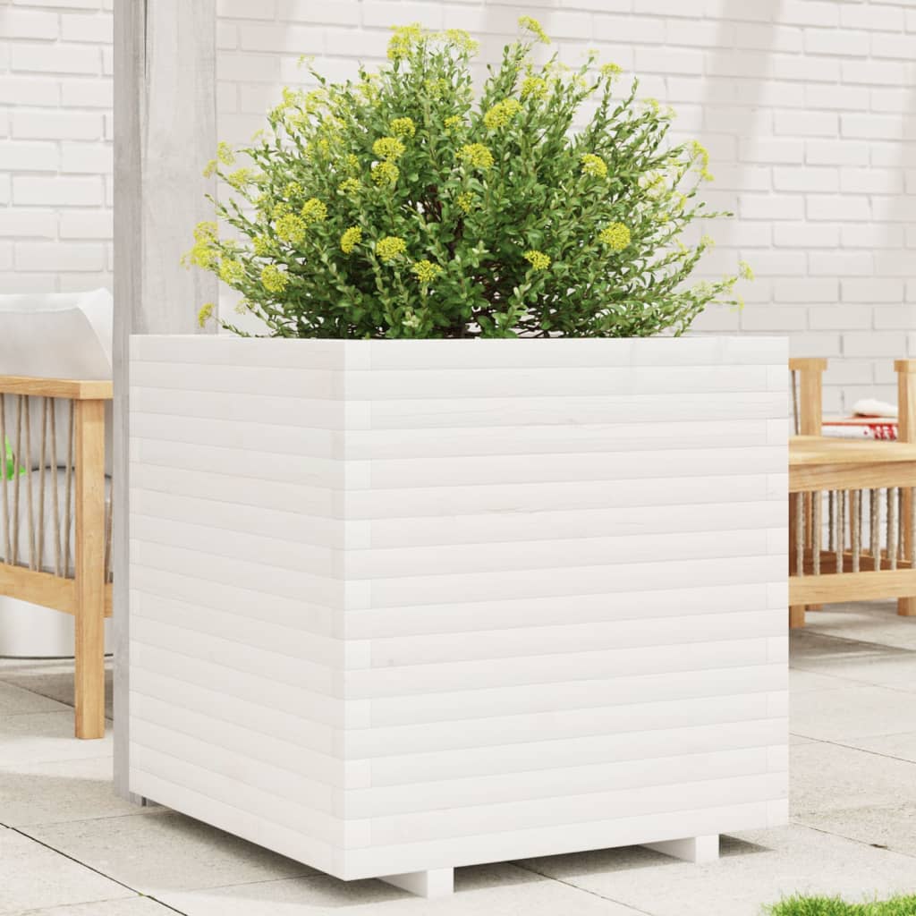 Garden Planter White 70x70x72 cm Solid Wood Pine