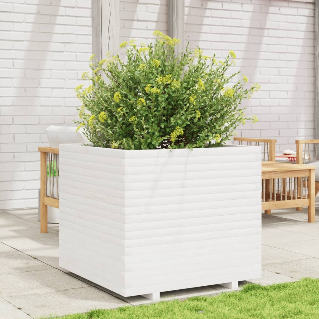 Garden Planter White 80x80x72 cm Solid Wood Pine