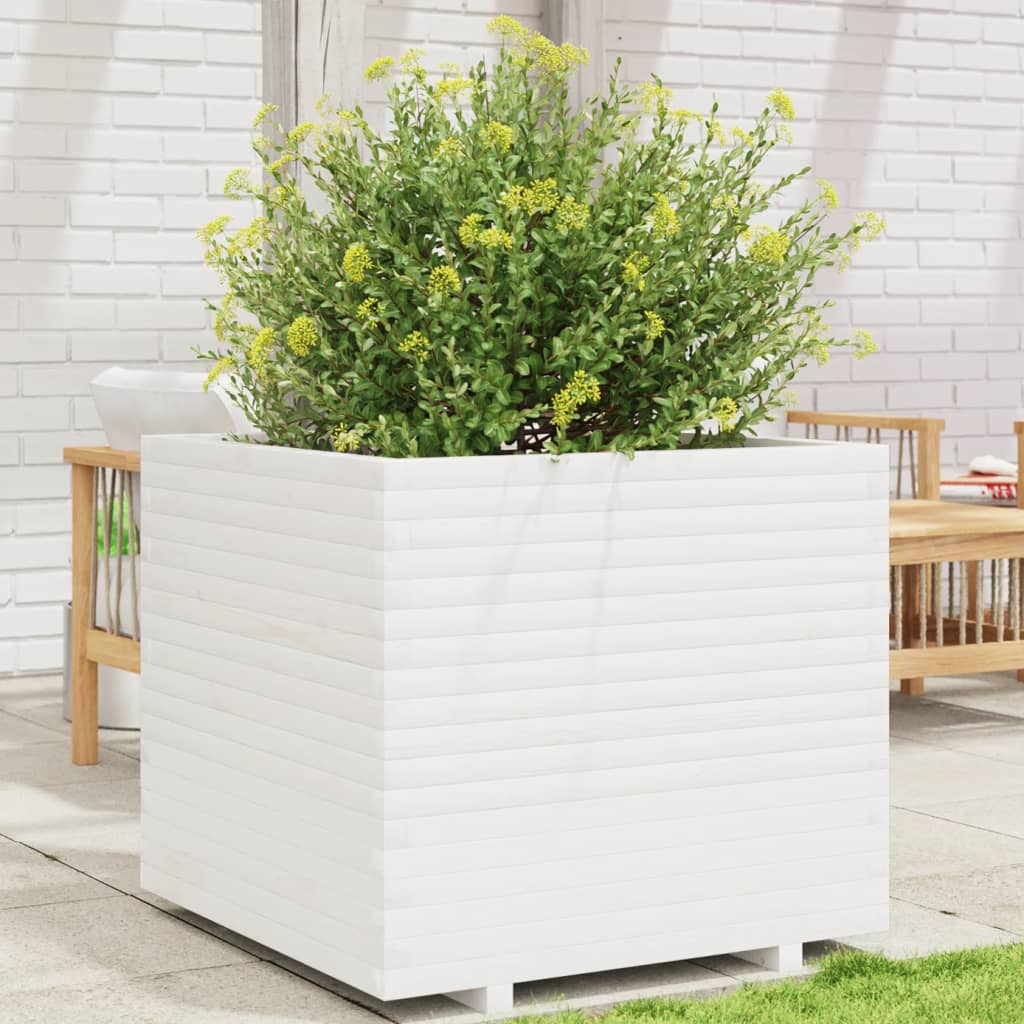 Garden Planter White 80x80x72 cm Solid Wood Pine
