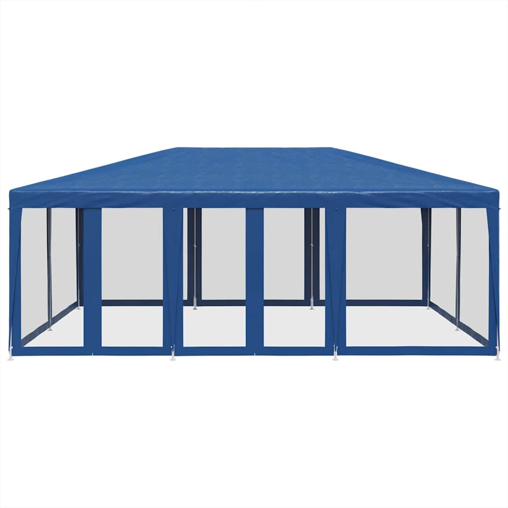 Party Tent with 10 Mesh Sidewalls Blue 6x4 m HDPE