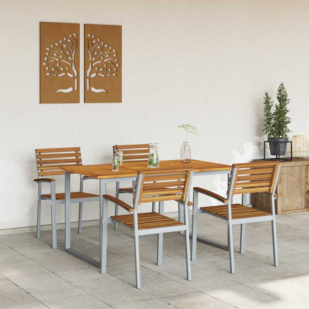 Garden Dining Set 5 pcs Grey and brown Solid acacia wood