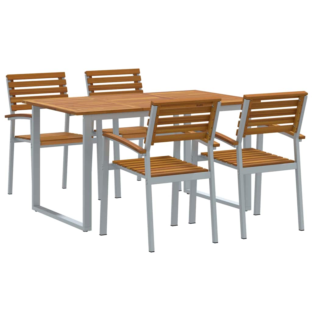 Garden Dining Set 5 pcs Grey and brown Solid acacia wood