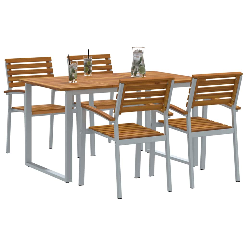 Garden Dining Set 5 pcs Grey and brown Solid acacia wood