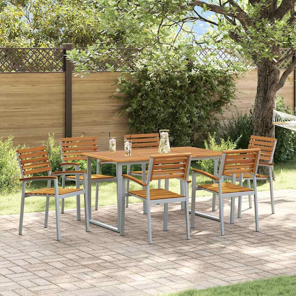 Garden Dining Set 7 pcs Grey and brown Solid acacia wood