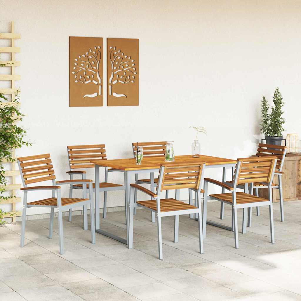 Garden Dining Set 7 pcs Grey and brown Solid acacia wood