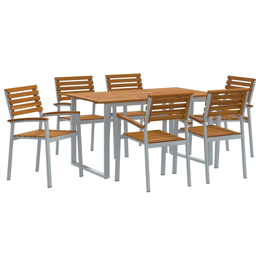 Garden Dining Set 7 pcs Grey and brown Solid acacia wood