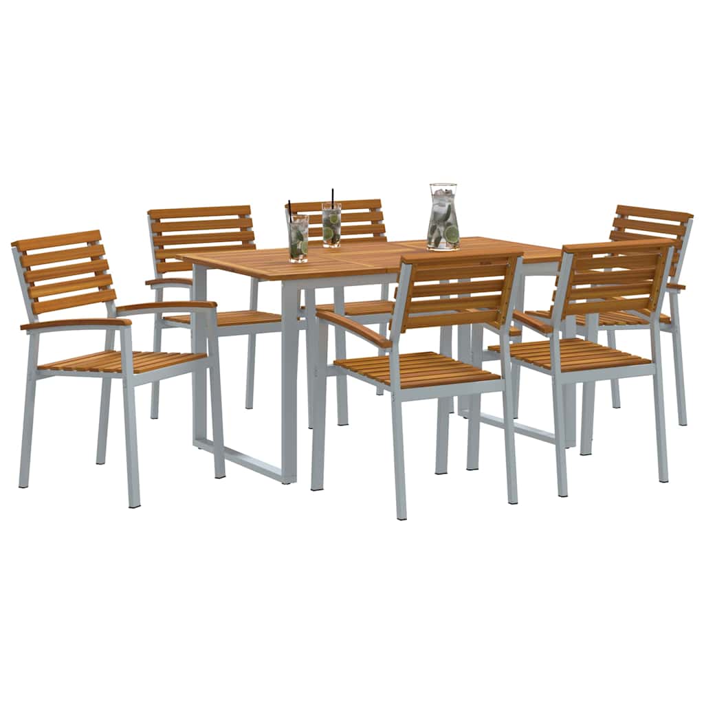 Garden Dining Set 7 pcs Grey and brown Solid acacia wood