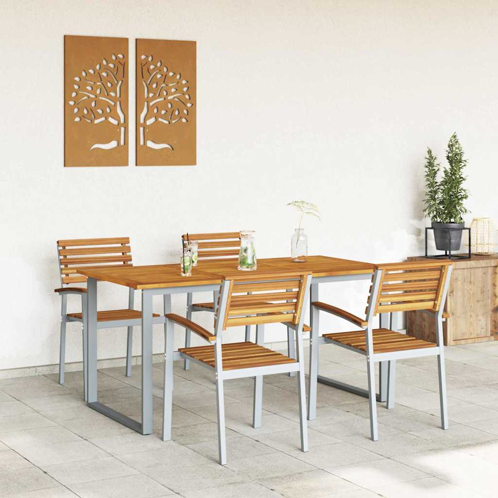 Garden Dining Set 5 pcs Grey and brown Solid acacia wood