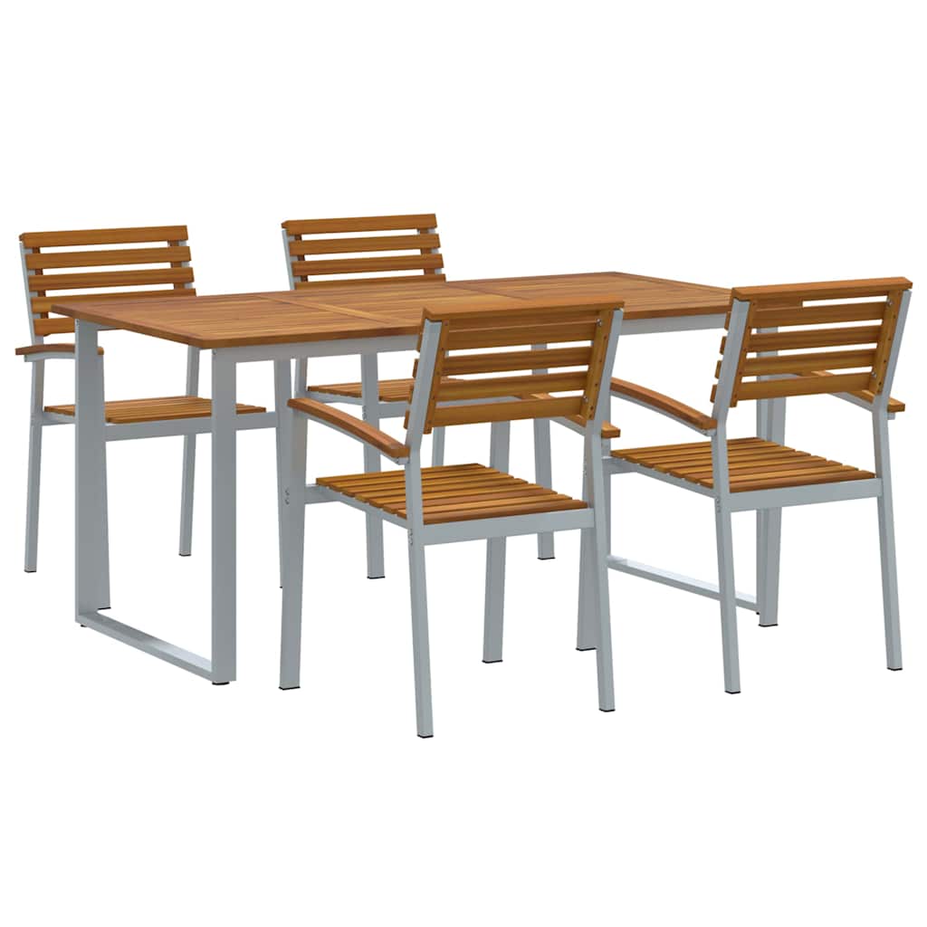 Garden Dining Set 5 pcs Grey and brown Solid acacia wood