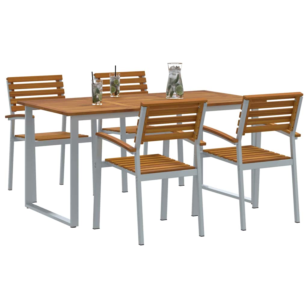 Garden Dining Set 5 pcs Grey and brown Solid acacia wood