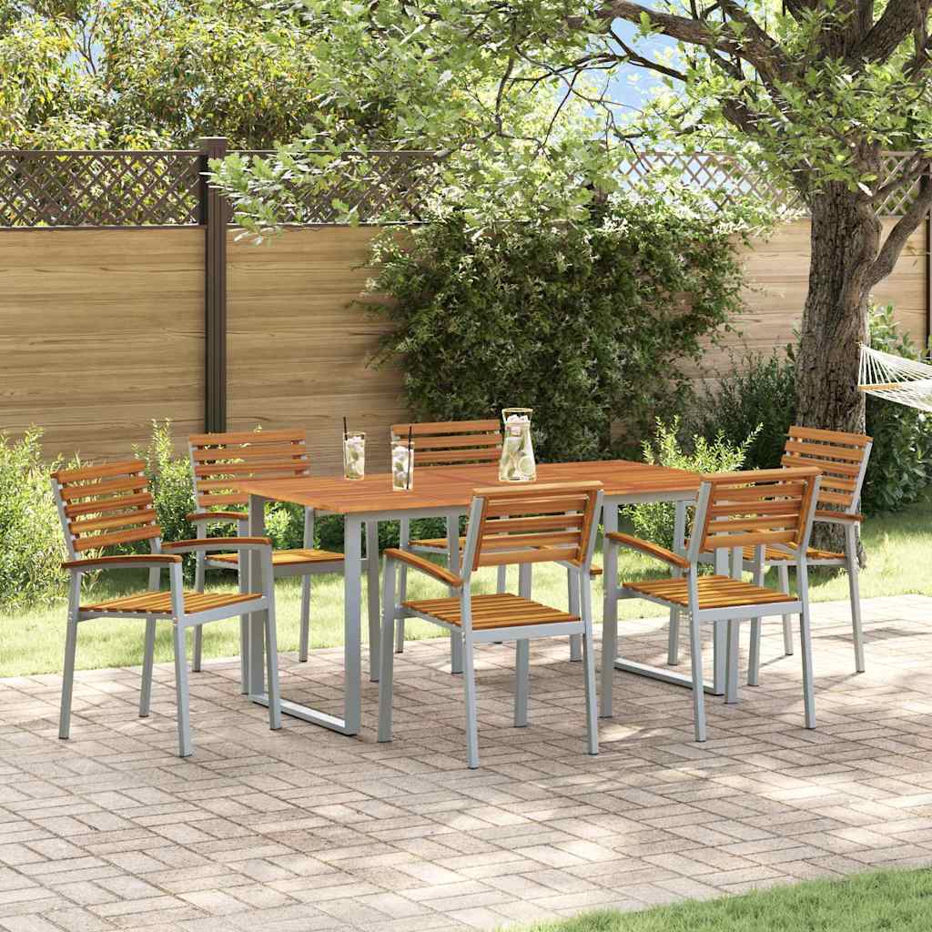 Garden Dining Set 7 pcs Grey and brown Solid acacia wood