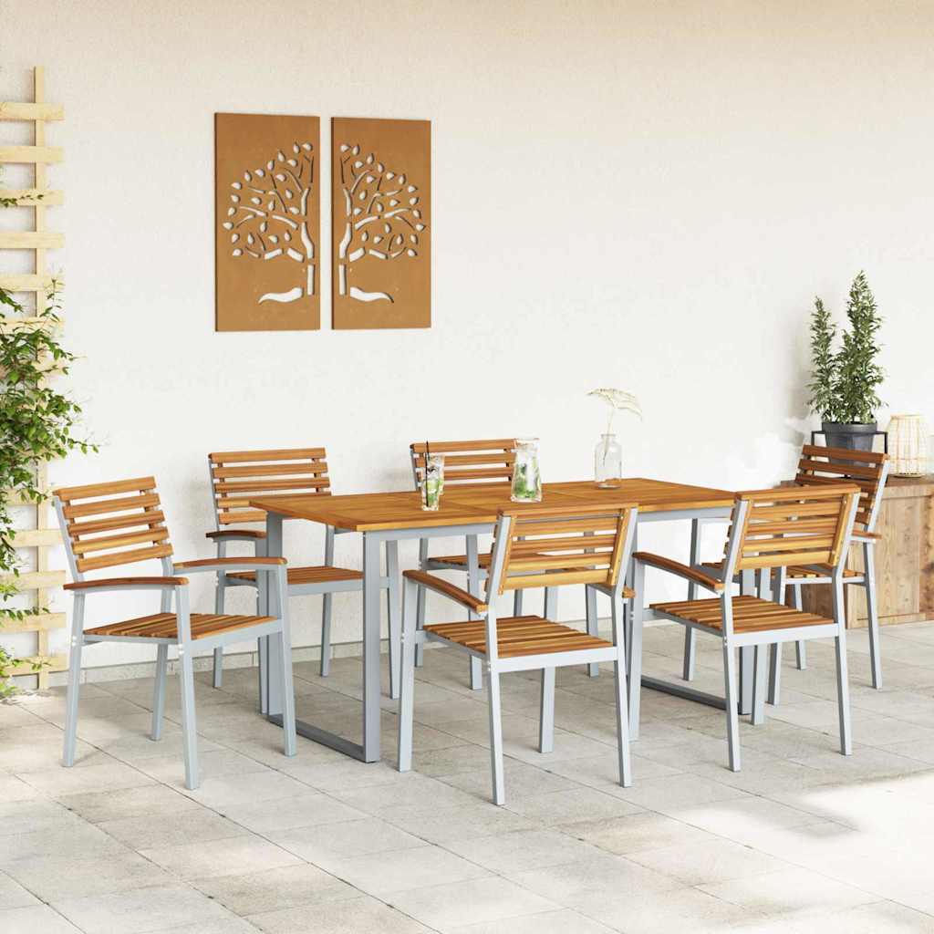 Garden Dining Set 7 pcs Grey and brown Solid acacia wood