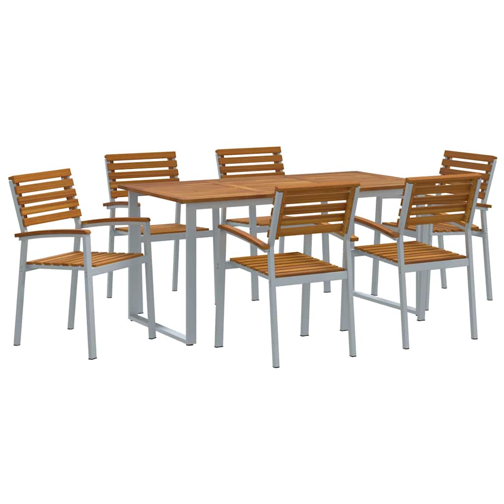 Garden Dining Set 7 pcs Grey and brown Solid acacia wood
