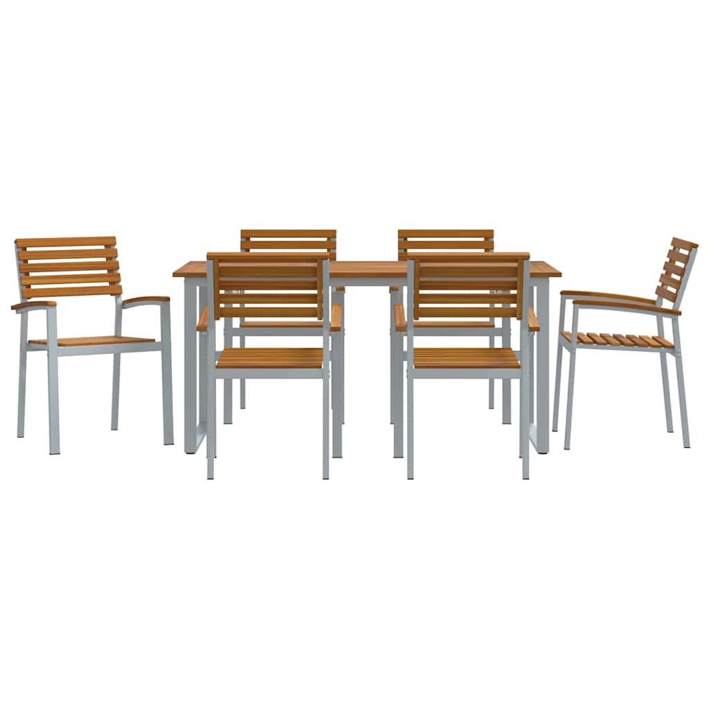 Garden Dining Set 7 pcs Grey and brown Solid acacia wood