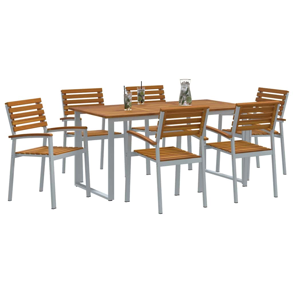 Garden Dining Set 7 pcs Grey and brown Solid acacia wood