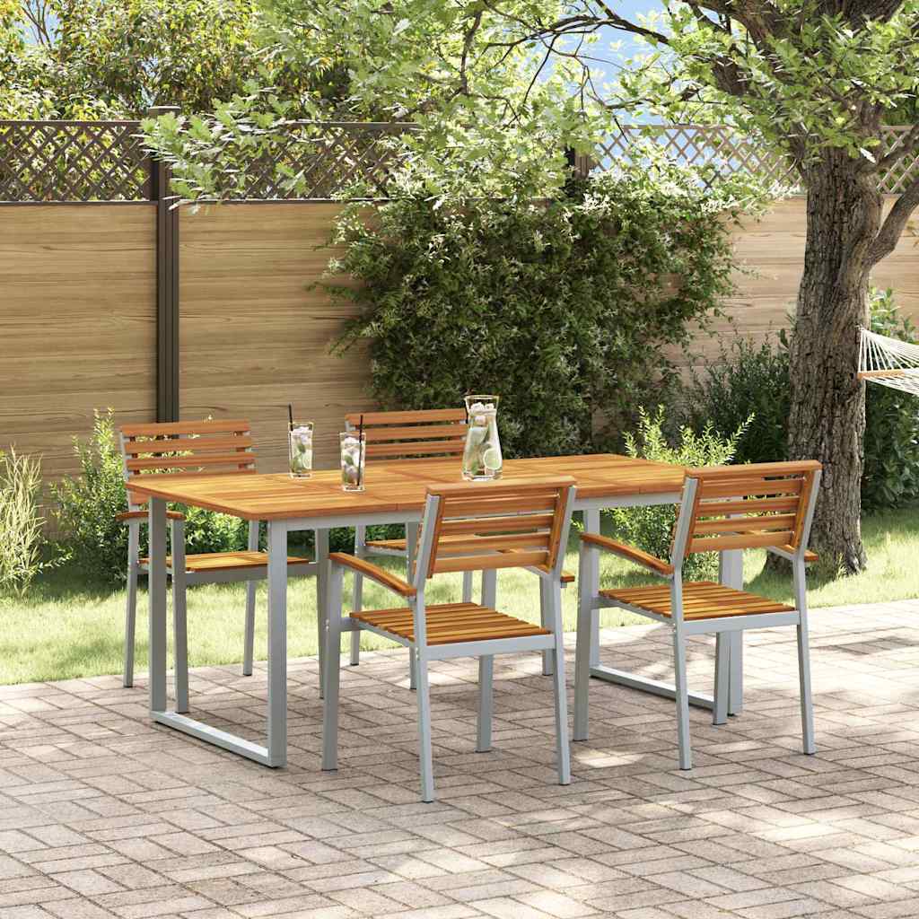 Garden Dining Set 5 pcs Grey and brown Solid acacia wood