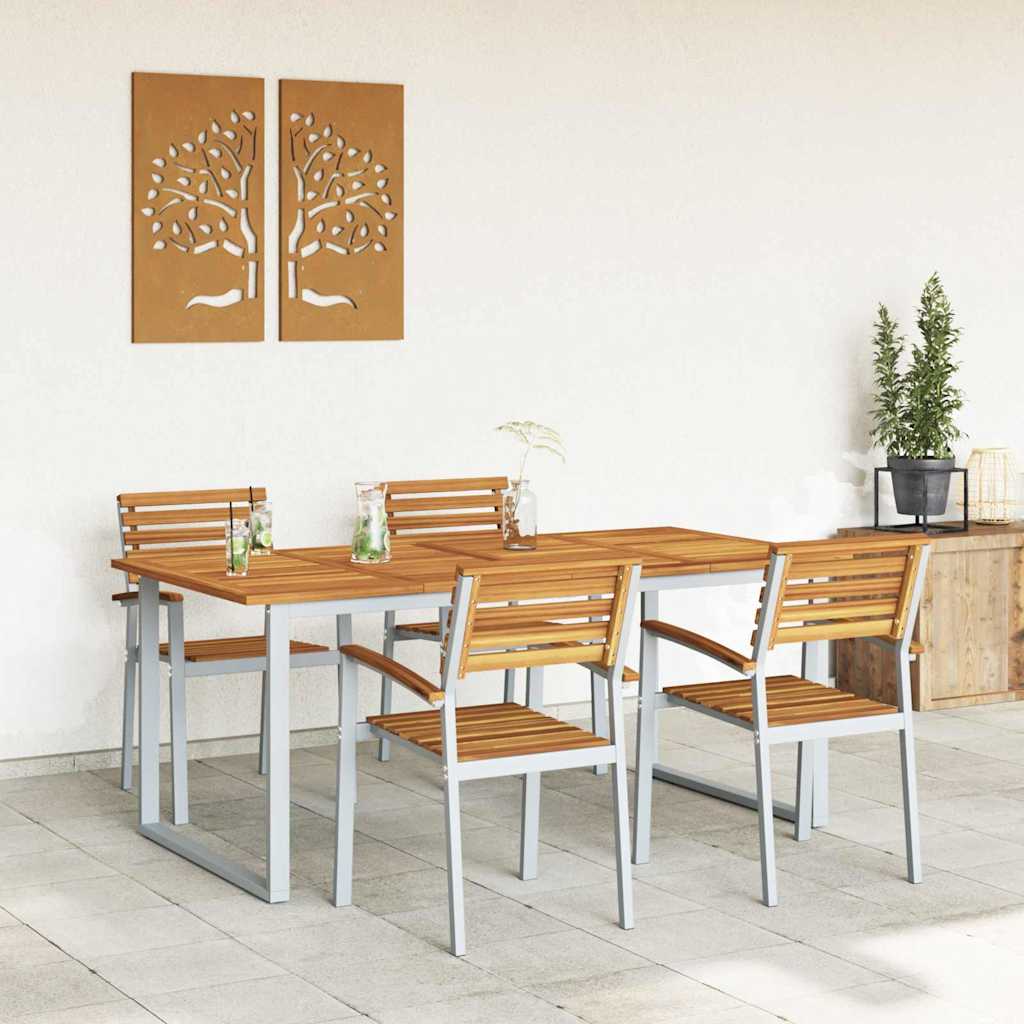 Garden Dining Set 5 pcs Grey and brown Solid acacia wood