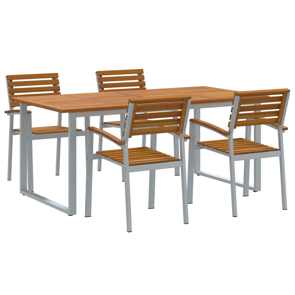 Garden Dining Set 5 pcs Grey and brown Solid acacia wood