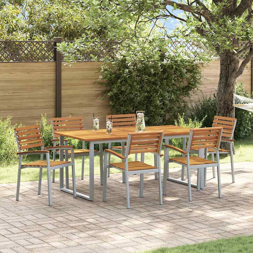 Garden Dining Set 7 pcs Grey and brown Solid acacia wood