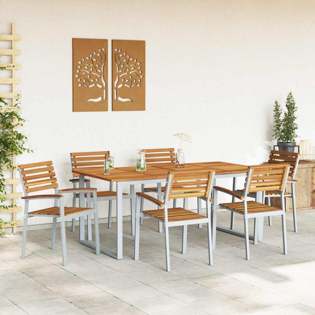 Garden Dining Set 7 pcs Grey and brown Solid acacia wood