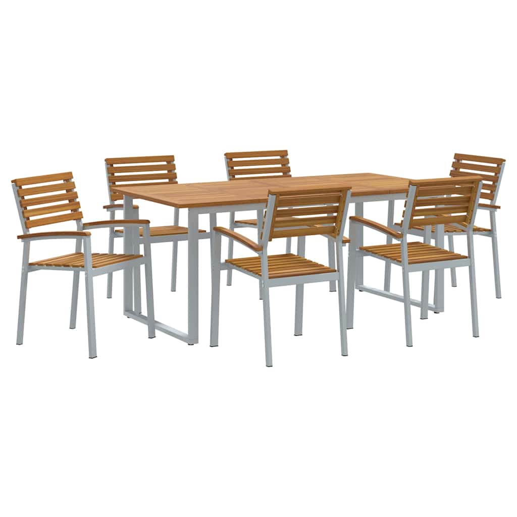 Garden Dining Set 7 pcs Grey and brown Solid acacia wood