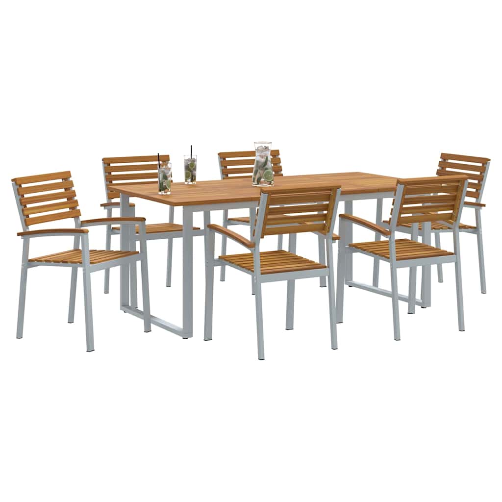 Garden Dining Set 7 pcs Grey and brown Solid acacia wood
