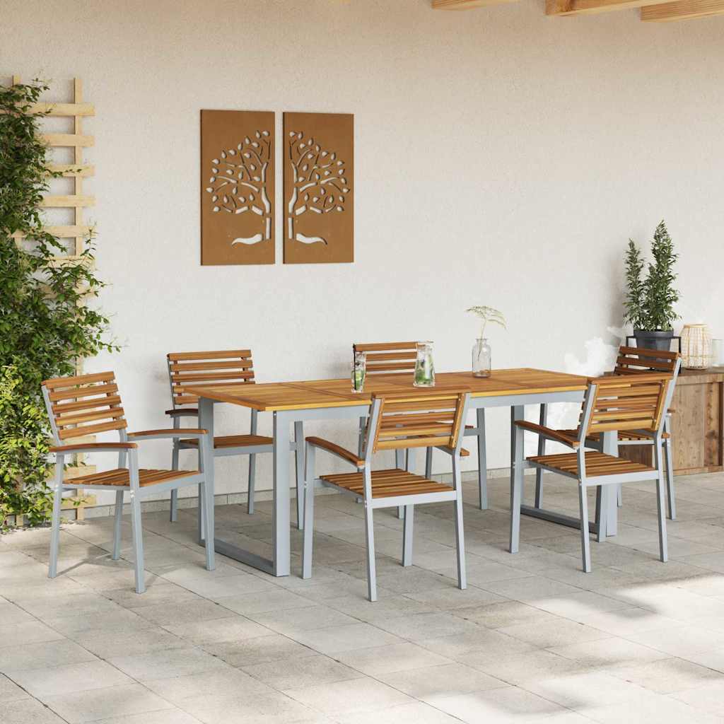 Garden Dining Set 7 pcs Grey and brown Solid acacia wood