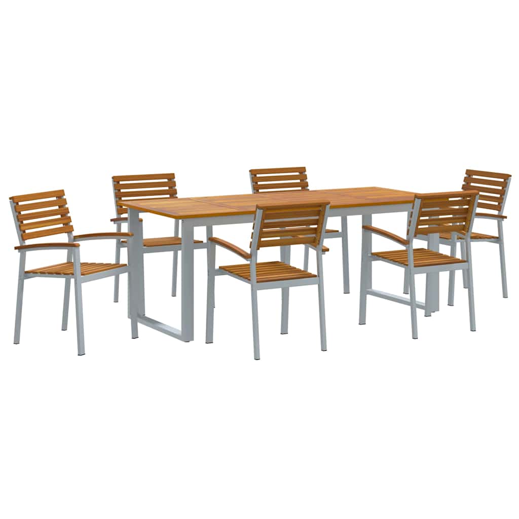 Garden Dining Set 7 pcs Grey and brown Solid acacia wood