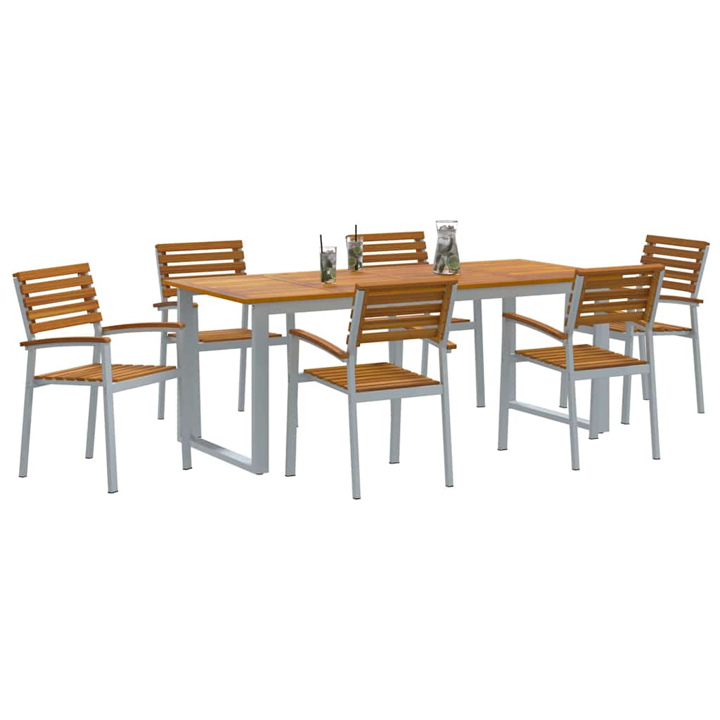 Garden Dining Set 7 pcs Grey and brown Solid acacia wood