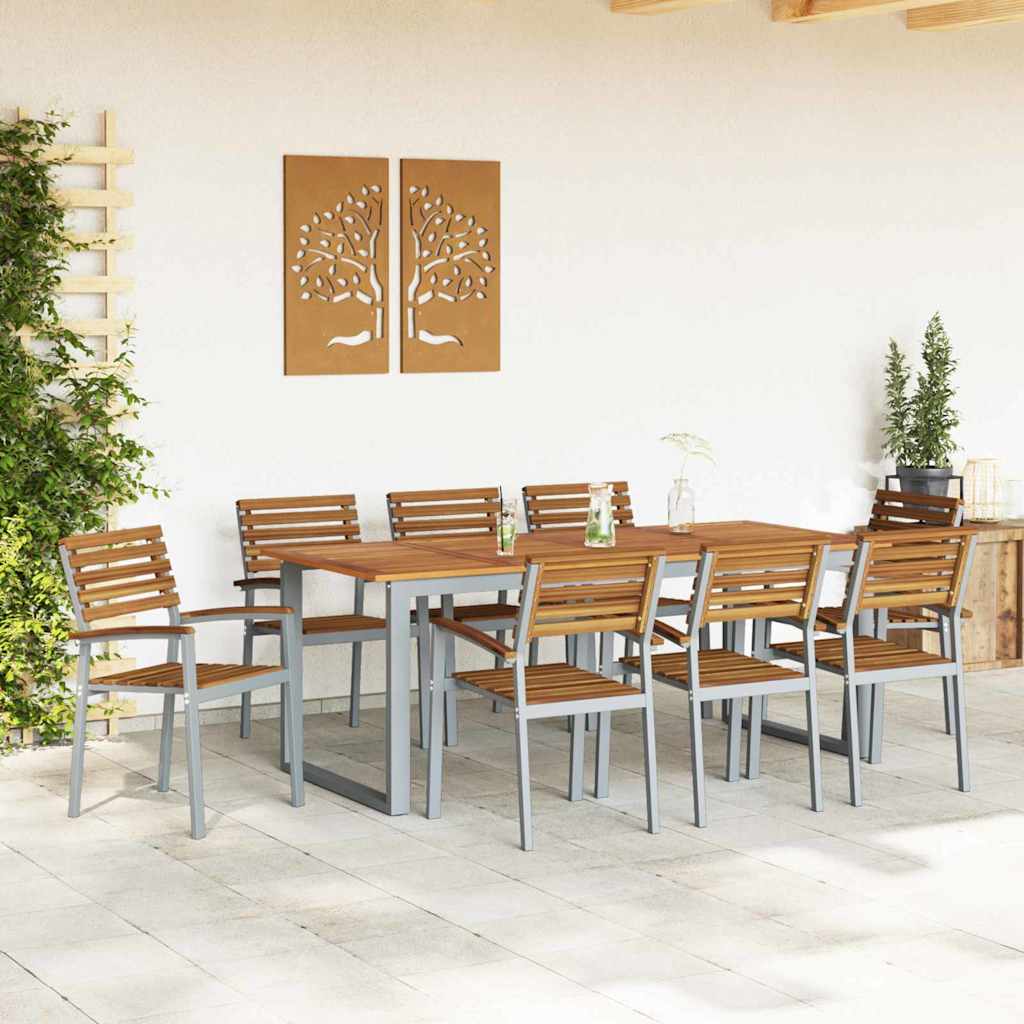 Garden Dining Set 5 pcs Grey and brown Solid acacia wood