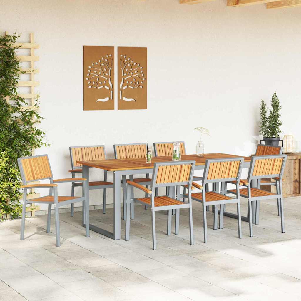 Garden Dining Set 9 pcs Grey and brown