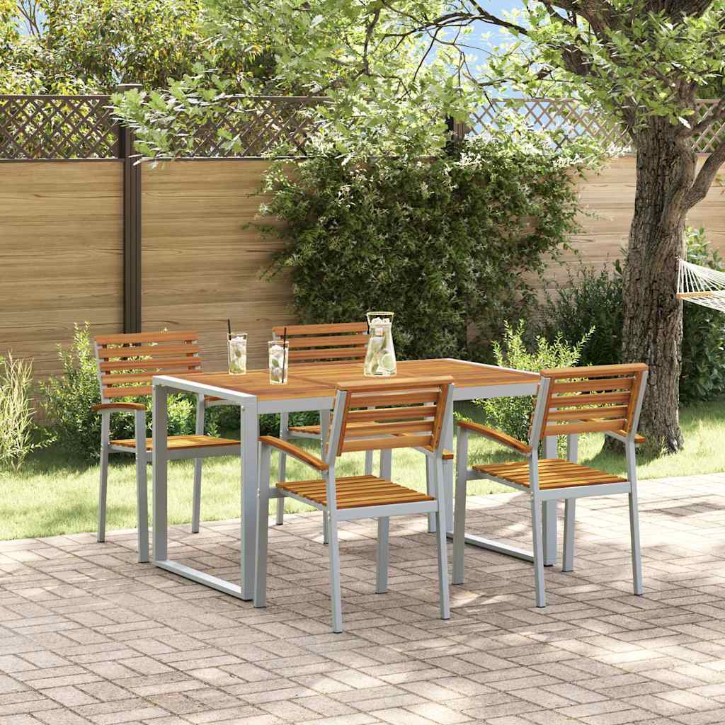 Garden Dining Set 5 pcs Grey and brown Solid acacia wood