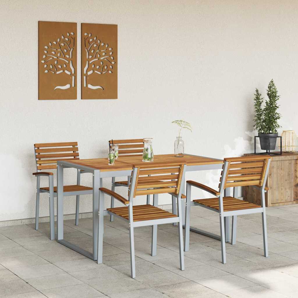 Garden Dining Set 5 pcs Grey and brown Solid acacia wood
