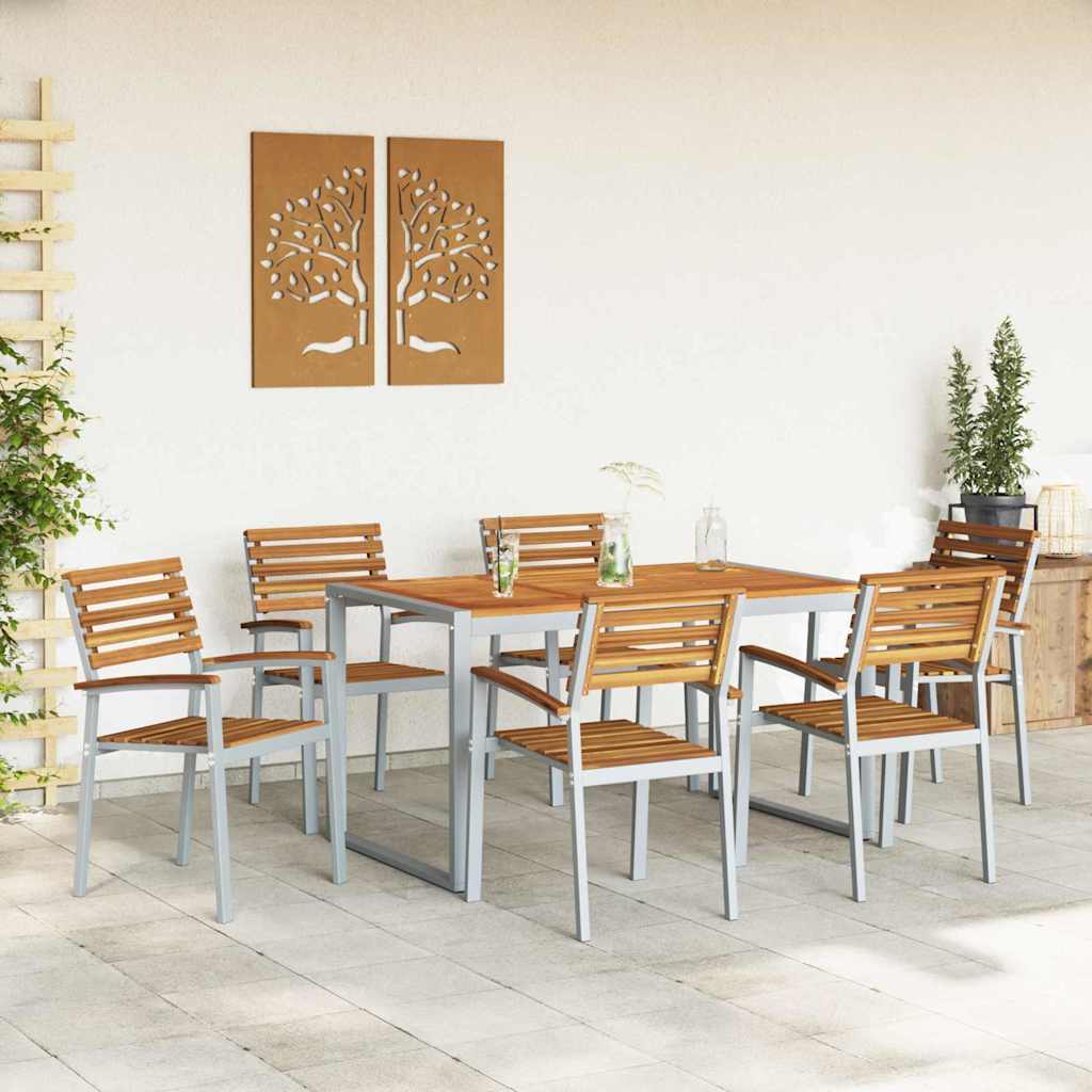 Garden Dining Set 7 pcs Grey and brown Solid acacia wood