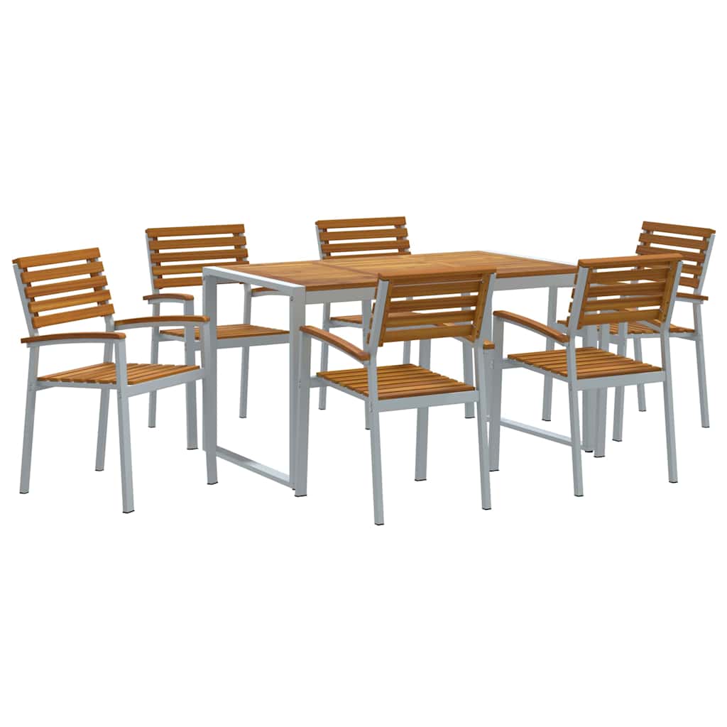 Garden Dining Set 7 pcs Grey and brown Solid acacia wood