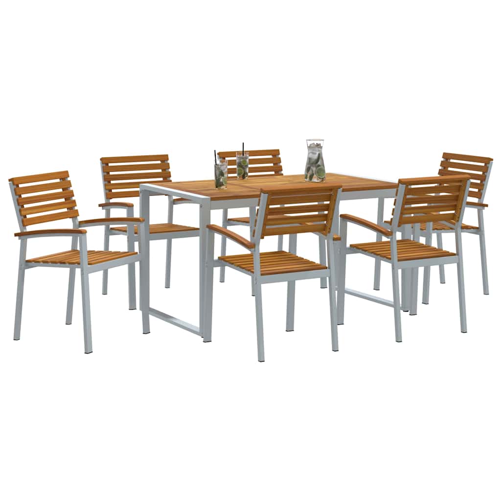 Garden Dining Set 7 pcs Grey and brown Solid acacia wood