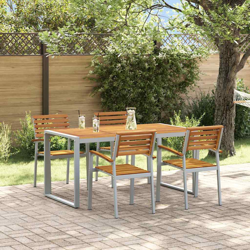 Garden Dining Set 5 pcs Grey and brown Solid acacia wood