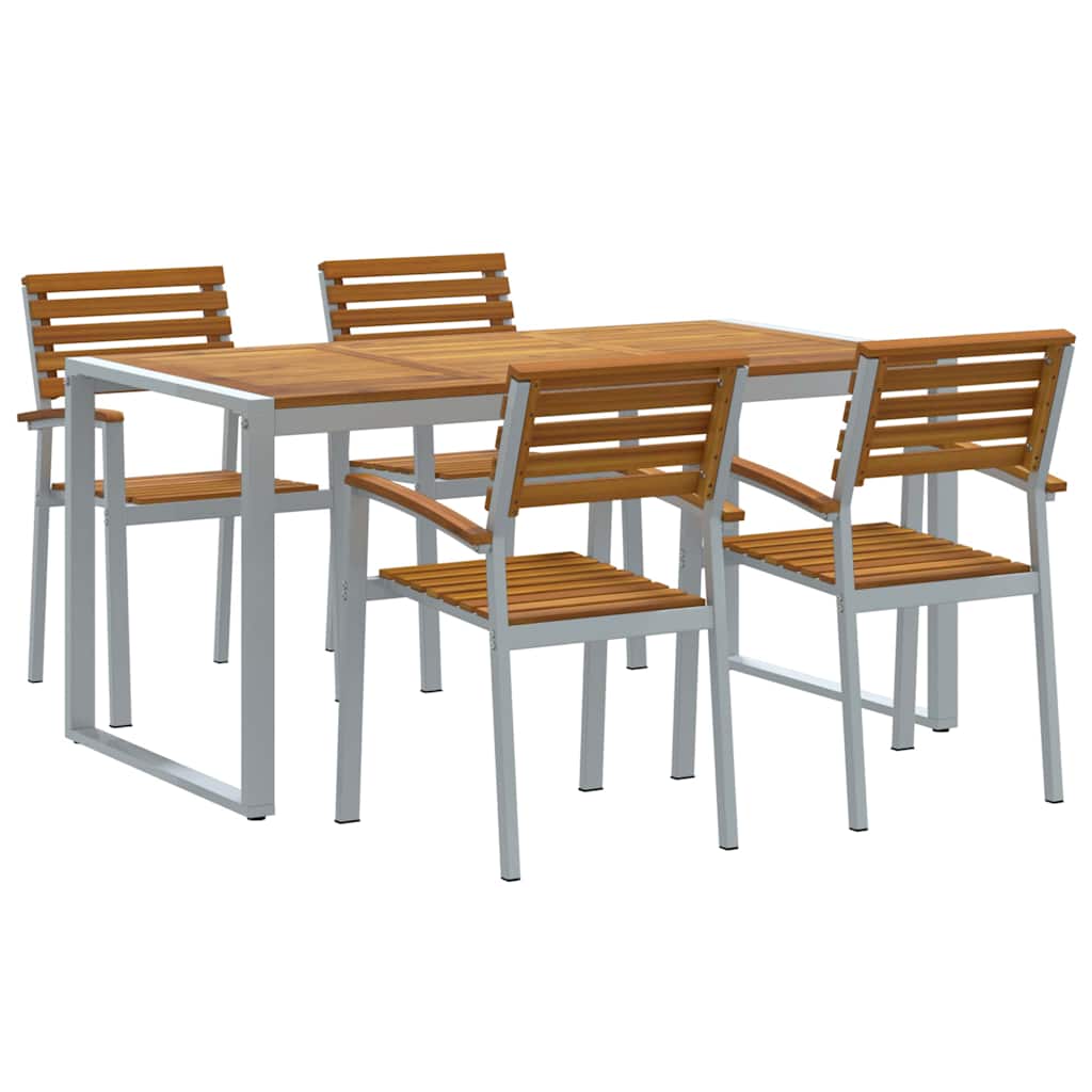 Garden Dining Set 5 pcs Grey and brown Solid acacia wood
