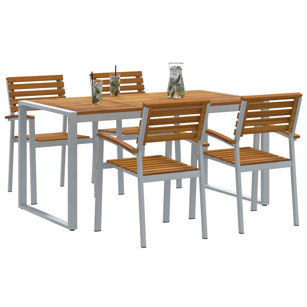 Garden Dining Set 5 pcs Grey and brown Solid acacia wood