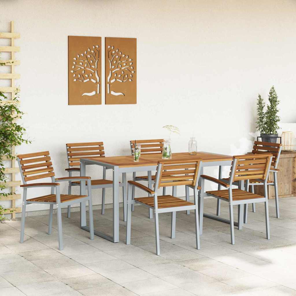 Garden Dining Set 7 pcs Grey and brown Solid acacia wood