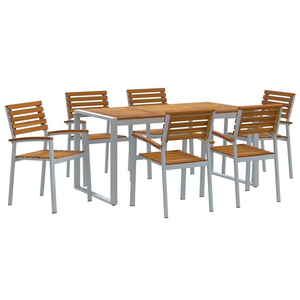 Garden Dining Set 7 pcs Grey and brown Solid acacia wood