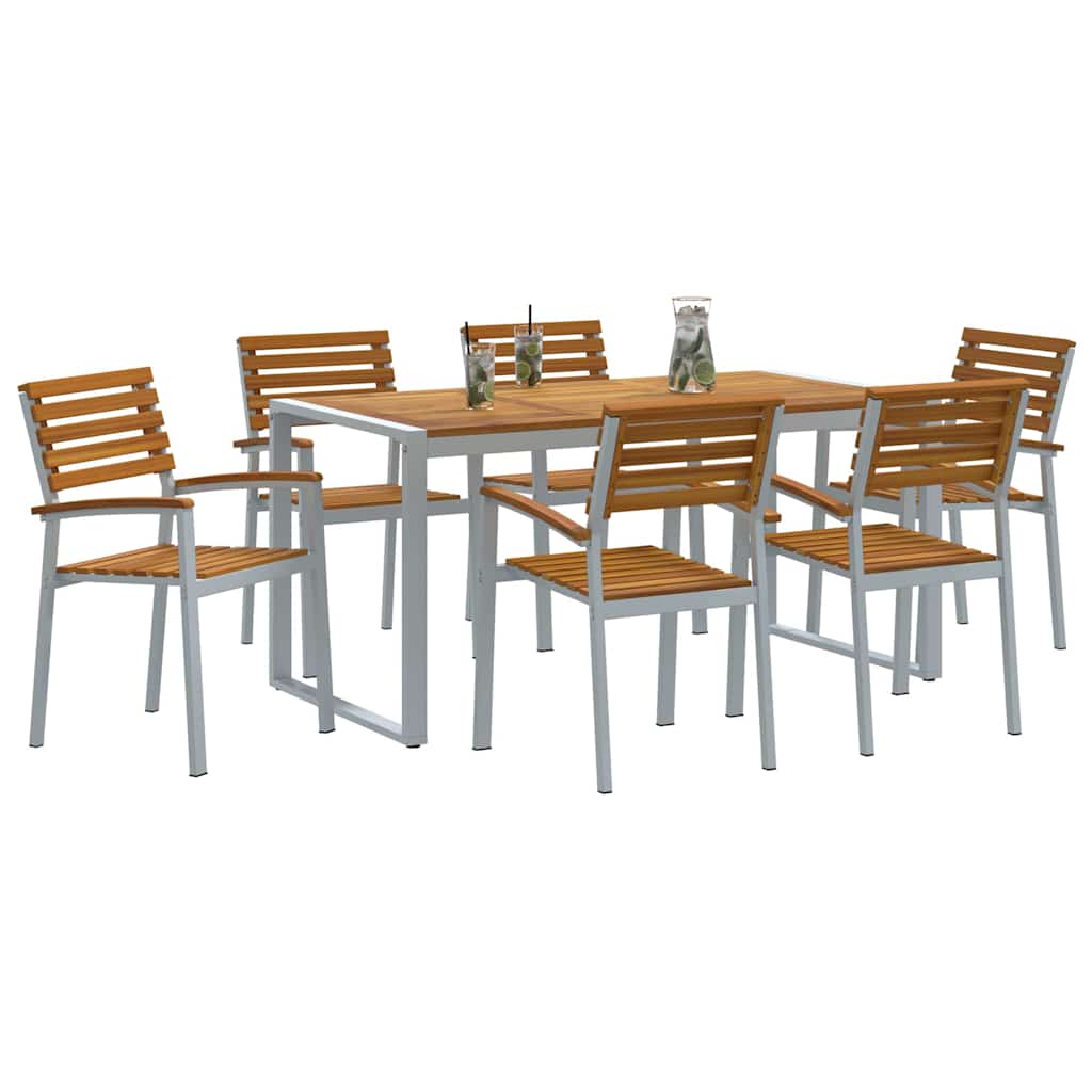 Garden Dining Set 7 pcs Grey and brown Solid acacia wood