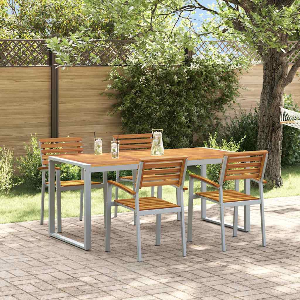 Garden Dining Set 5 pcs Grey and brown Solid acacia wood