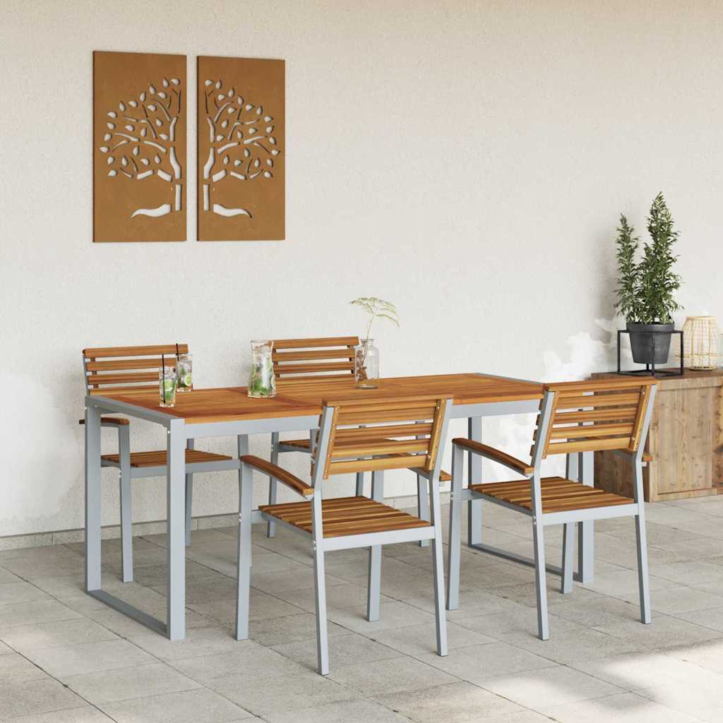 Garden Dining Set 5 pcs Grey and brown Solid acacia wood