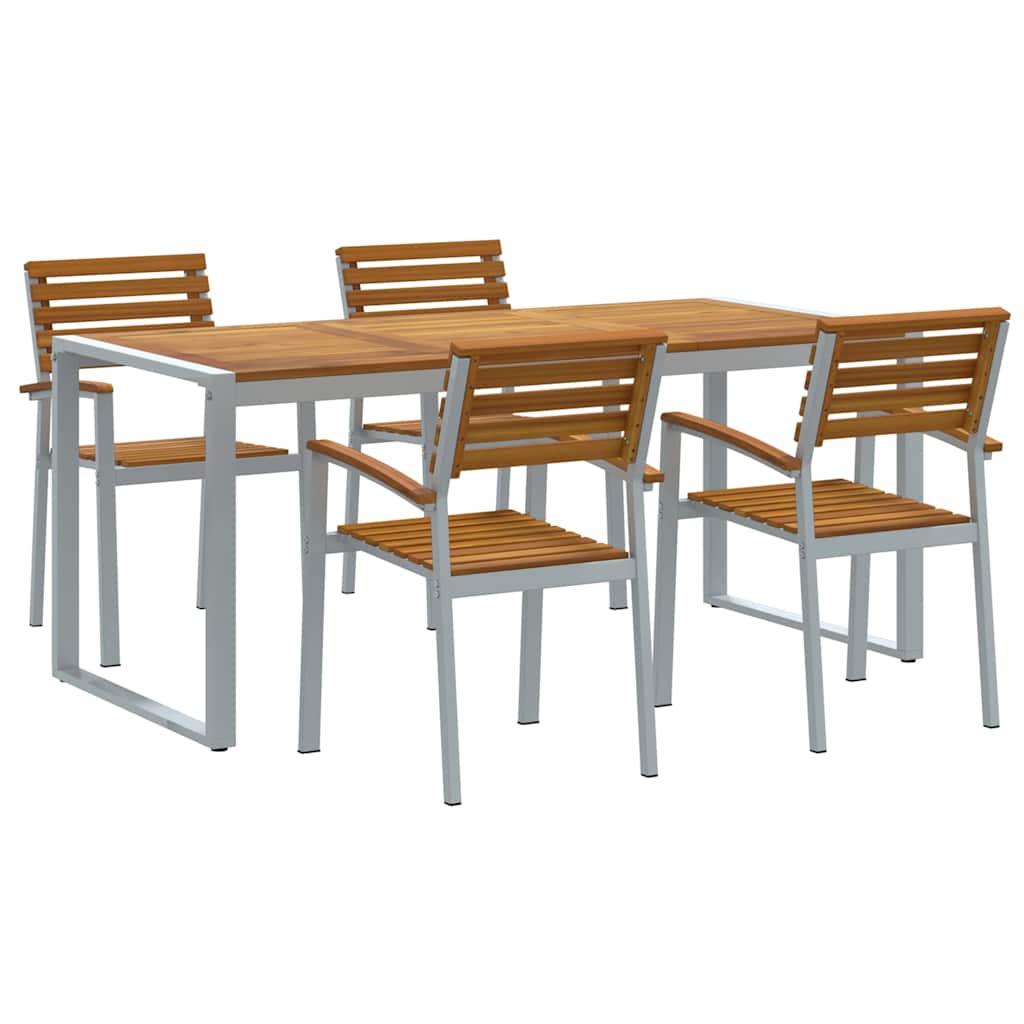 Garden Dining Set 5 pcs Grey and brown Solid acacia wood