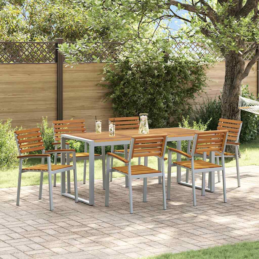 Garden Dining Set 7 pcs Grey and brown Solid acacia wood